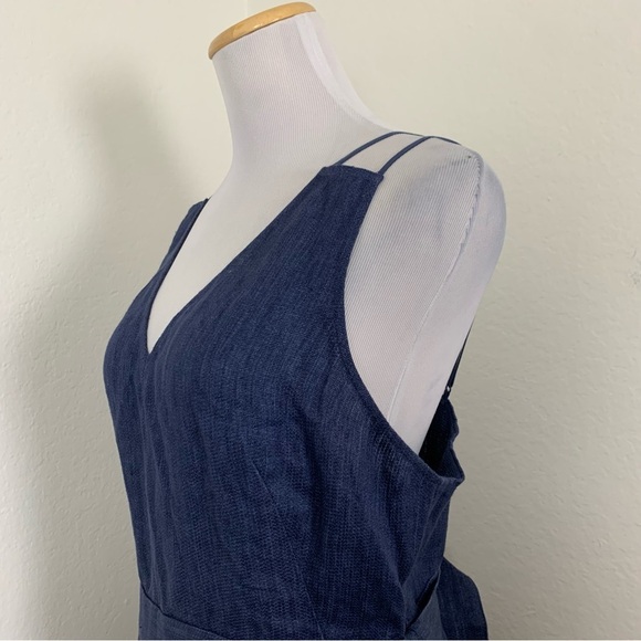 Whistles Tie Waist Linen Jumpsuit Womens US 10 UK 14 Wide Leg Crop Pockets Navy - Picture 16 of 16